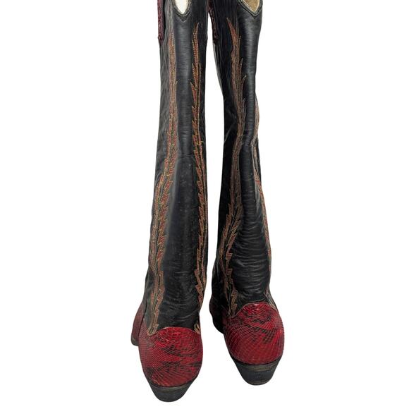 Larry Mahan Western Boots Womens 8.5B Python Snakeskin Red Color Block Rodeo - Picture 7 of 12